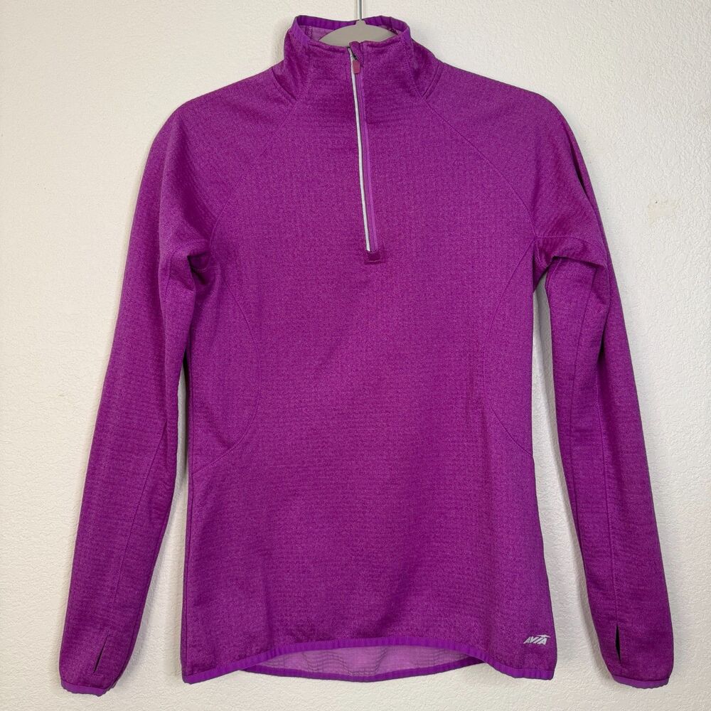 Avia Purple Heathered Quarter Zip Long Sleeve Running Top Thumbholes Size S